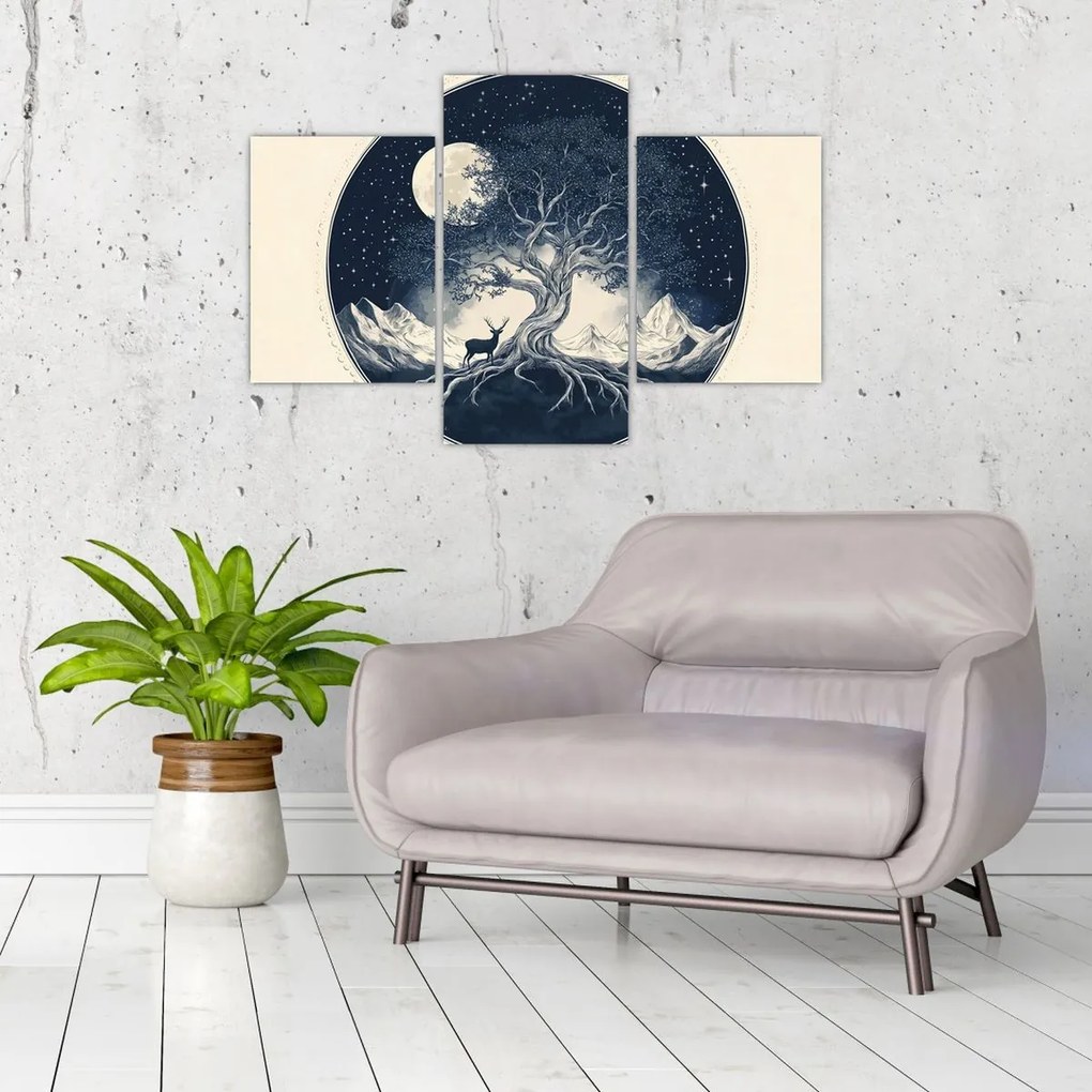 Obraz – Magický strom s jeleňom I. (90x60 cm)