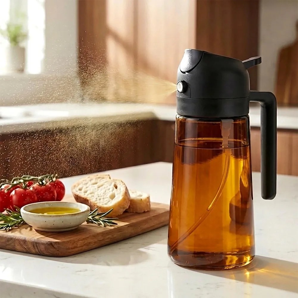 VILDE Sklenený rozprašovač a dávkovač na olej 2v1 450ml - hnedé sklo
