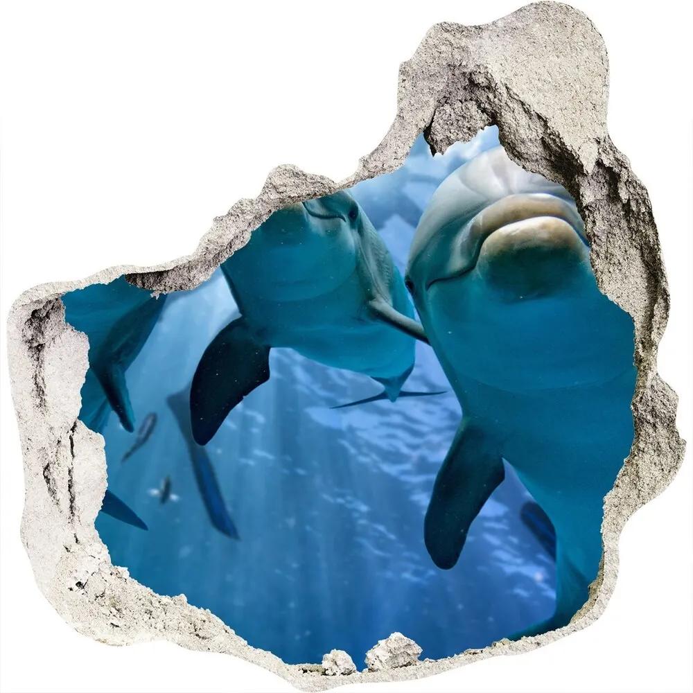 Diera 3D fototapety na stenu Tri delfíny WallHole-75x75-piask-119968160