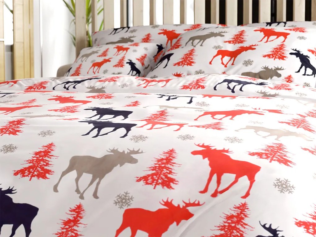 Bavlnené obliečky CHRISTMAS MOOSE biele Rozmer obliečky: 2 ks 70 x 90 cm | 200 x 220 cm
