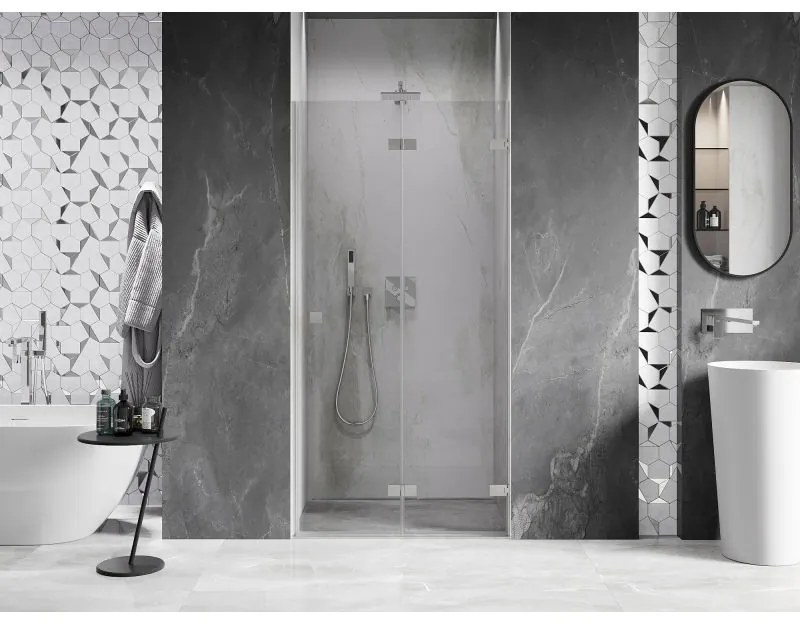 Mexen, Mexen Lunar-F pravé sklápacie sprchové dvere 95 cm, transparentné, brúsený nikel - 836-095-000-97-00-P