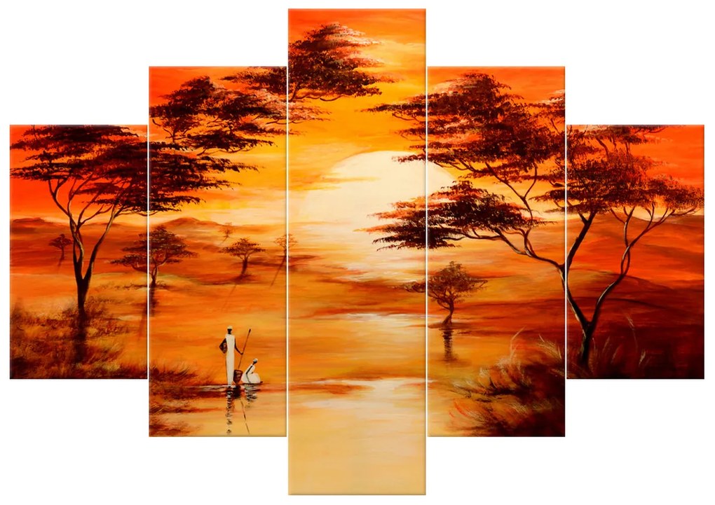 Gario Ručne maľovaný obraz Nádherná Afrika - 5 dielny Rozmery: 150 x 105 cm