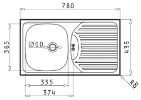 Pyramis 100139001 - Kuchynský drez ET78 78x43,5 cm satin