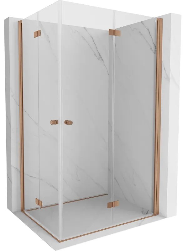 Mexen Mist-F Duo, skladací sprchový kút 75 x 80 cm, číre sklo, medený matný profil, 8A6-075L-080P-65-00