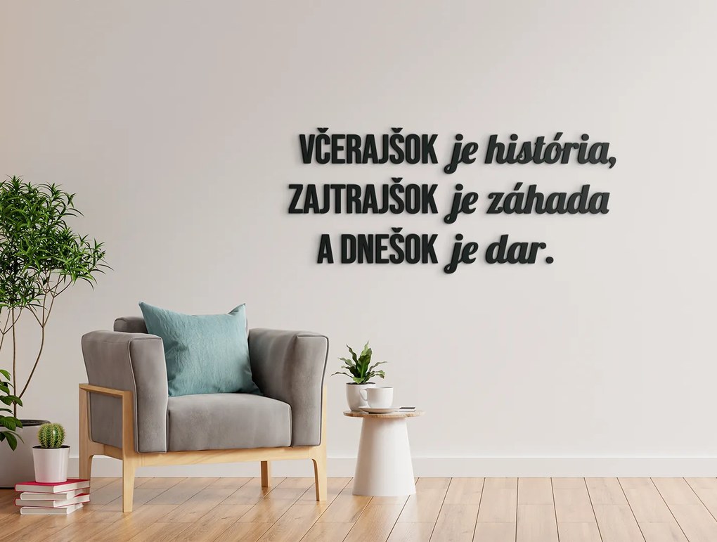 drevko Motivačný citát Včerajšok je história, zajtrajšok je záhada Rozmer obrazu: 27 x 60,5 cm, Farba dekorácie: Čierna