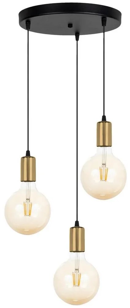 Luster na lanku MIROS 3xE27/60W/230V guľatý čierna/zlatá