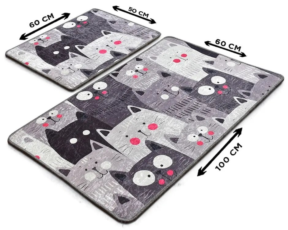 Sivé kúpeľňové predložky v súprave 2 ks 60x100 cm Meow – Foutastic