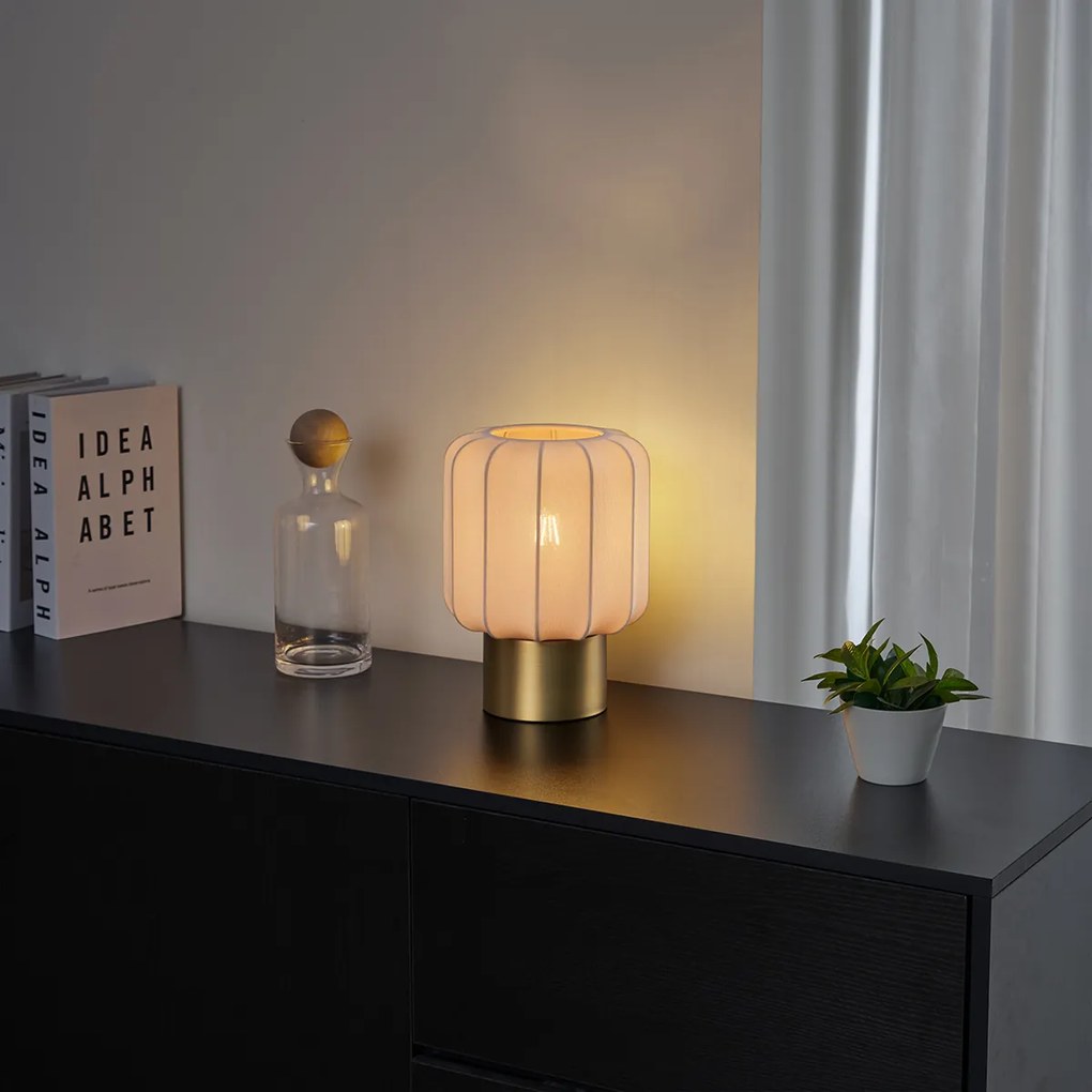 Japandi stolná lampa zlatá s béžovým tienidlom - Pluni