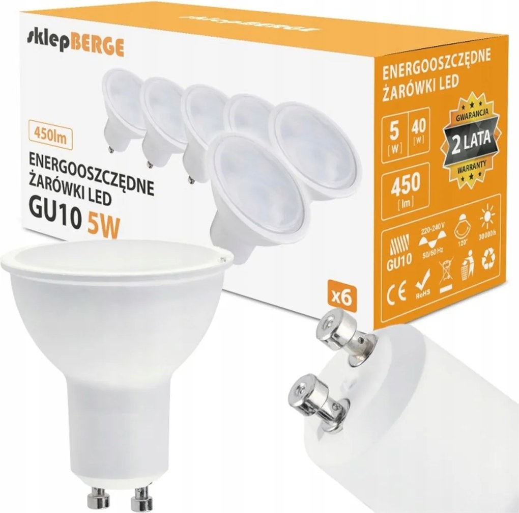 BERGE SADA 6x LED žiarovka GU10 5W 450lm - neutrálna biela