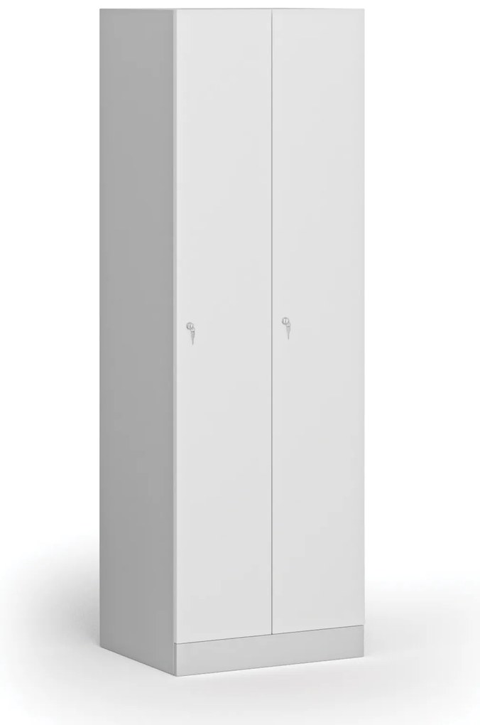 Kovová šatníková skrinka S1, 2-dverová, 1850 x 600 x 500 mm, cylindrický zámok, laminované dvere, biela