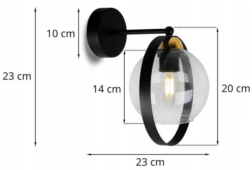 Nástenné svietidlo Haga Ring 1, 1x transparentné sklenené tienidlo (výber z 3 farieb uchytenia)