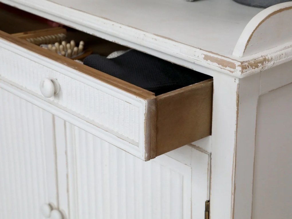 Biela antik drevená komoda s dvierkami Old French Satin - 83*41*92cm