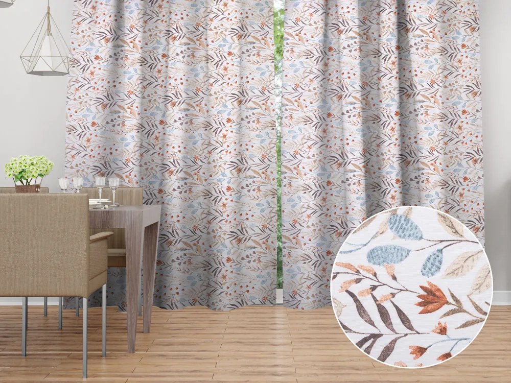 Biante Dekoračný záves Leona LN-163 Jesenné vetvičky na bielom 130x150 cm