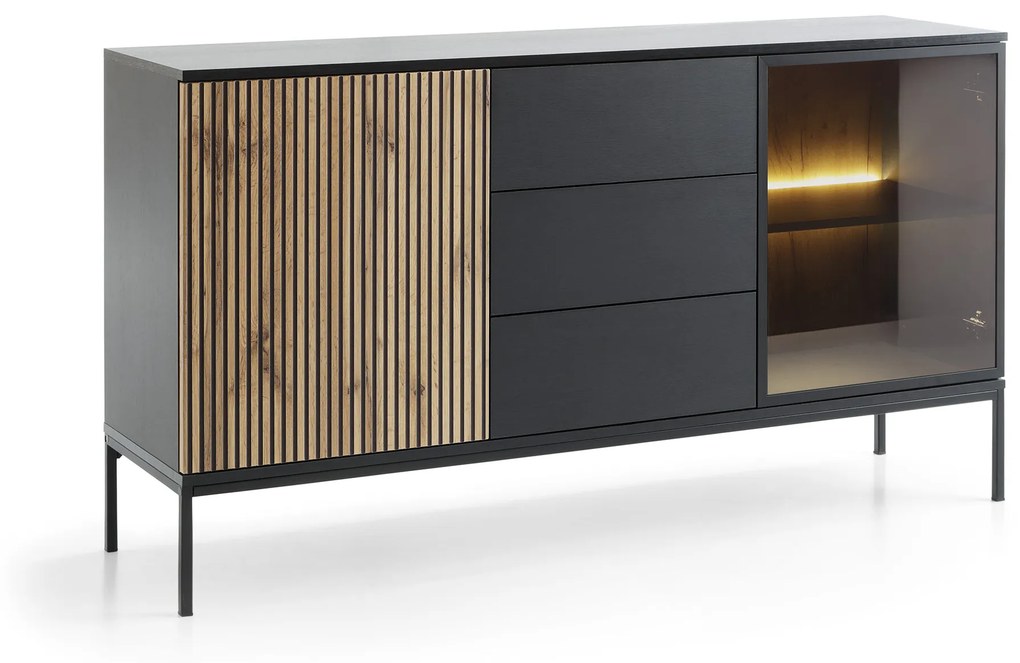 Komoda Sento s LED osvetlením 154 cm dub wotan/čierna