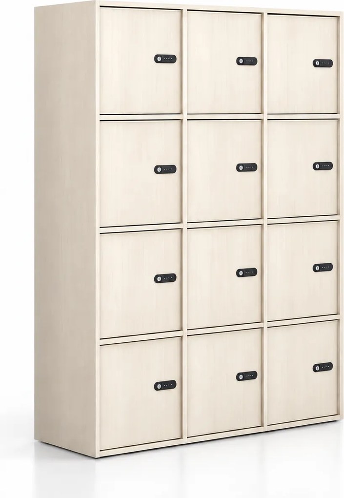 Kancelárska skriňa FRAME, 12x dvere, 1299 x 450 x 1735 mm, mechanický kódový zámok, dub prírodný