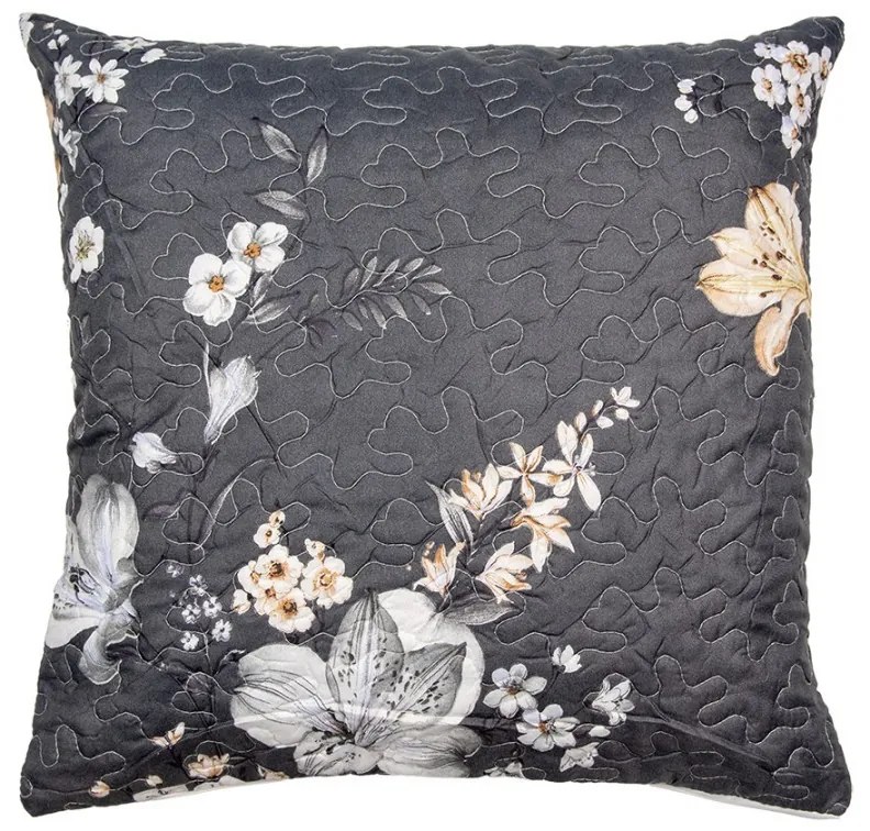 Sivá obliečka na vankúš s kvetmi Lilia - 50*50 cm