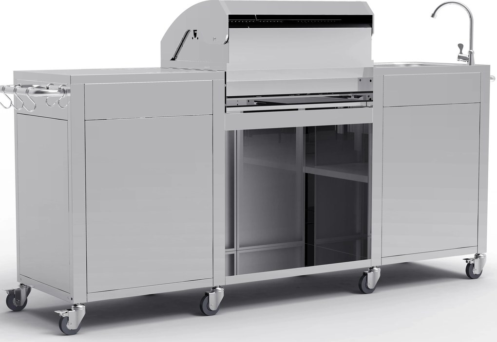 Nerezová záhradná BBQ kuchyňa s umývadlom BestBerg BBBQ-29SS / 5 horákov / 17,2 kW / strieborná
