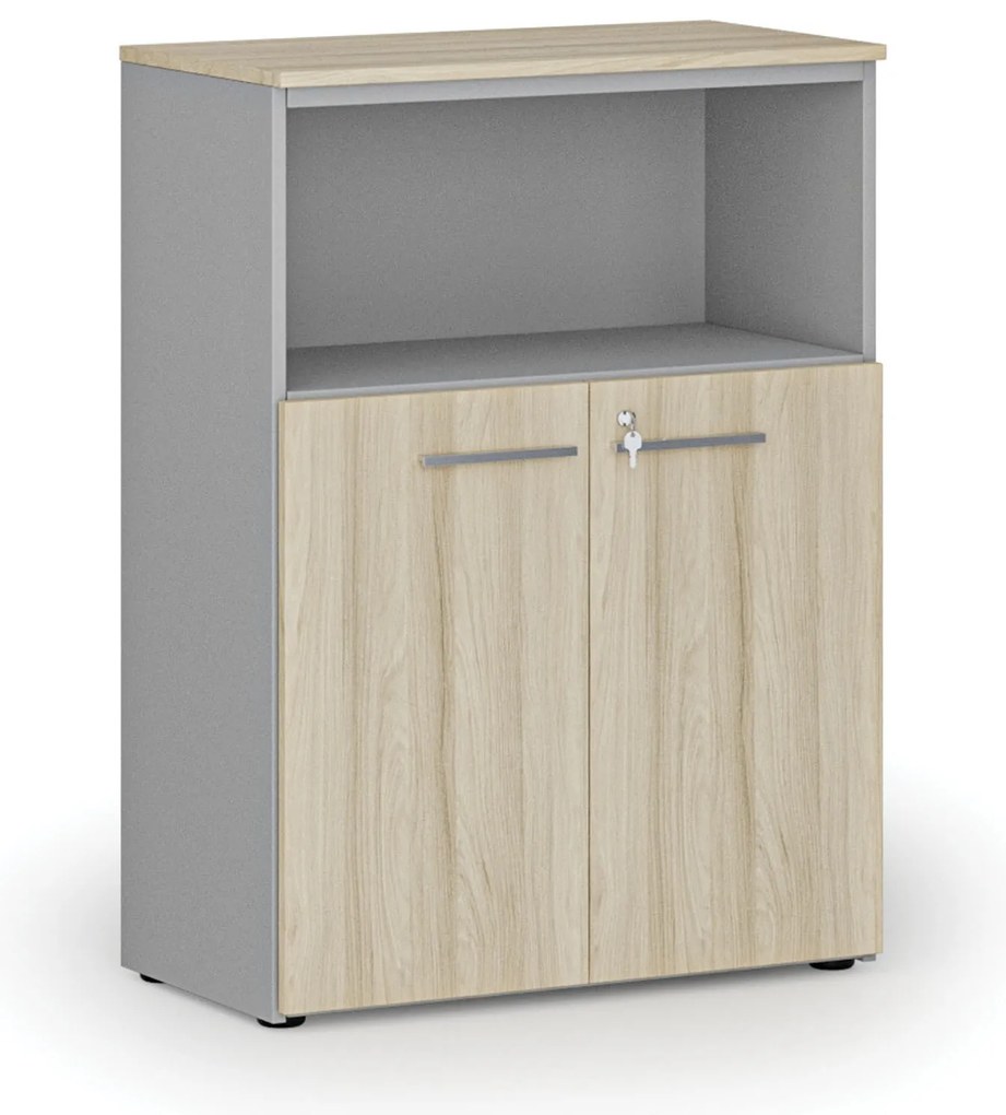 Kombinovaná kancelárska skriňa PRIMO GRAY, 800 x 420 x 1087 mm, sivá/dub prírodný
