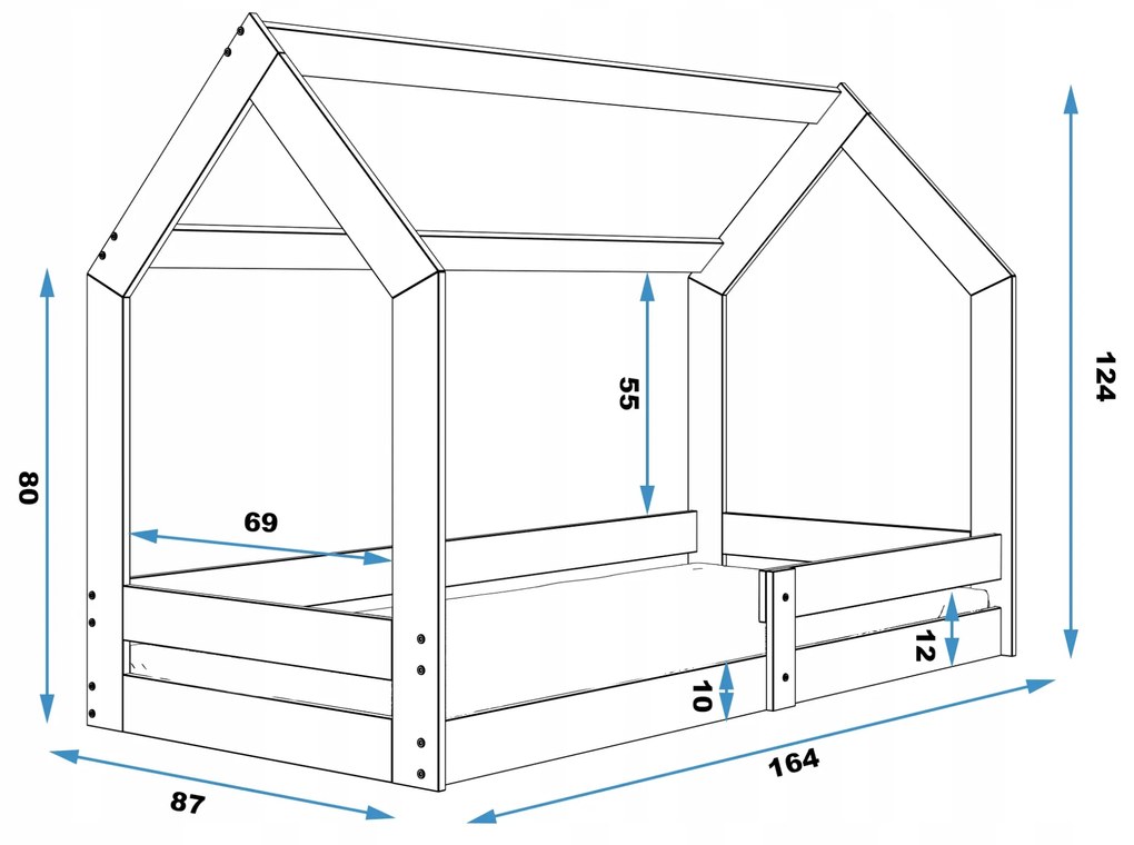 Interbeds Domček 1 detská posteľ Sivá 87x164