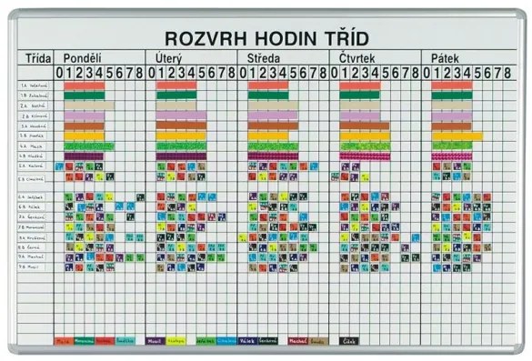 Tabuľa na rozvrh hodín ekoTAB, pre 26 tried, 1000 x 700 mm