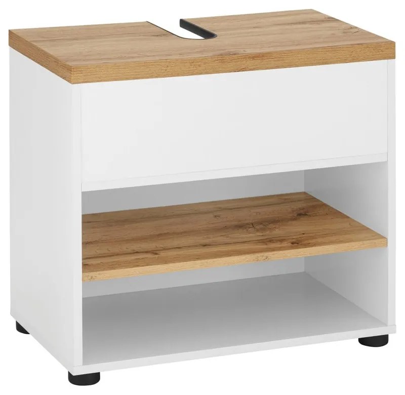 Biela skrinka pod umývadlo v dekore duba 60x57 cm Thessa – Støraa