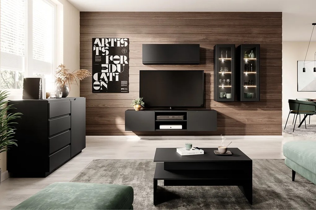 Závesný TV stolík Loftia Mini 160 cm - čierny mat