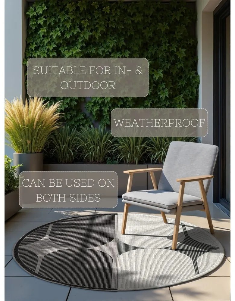 Čierno-biely okrúhly vnútorný a vonkajší koberec ø 160 cm Duet Bowen – NORTHRUGS