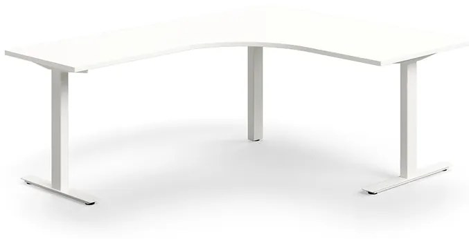 Kancelársky stôl QBUS, rohový, 1600x2000 mm, T-rám, biely rám, biela