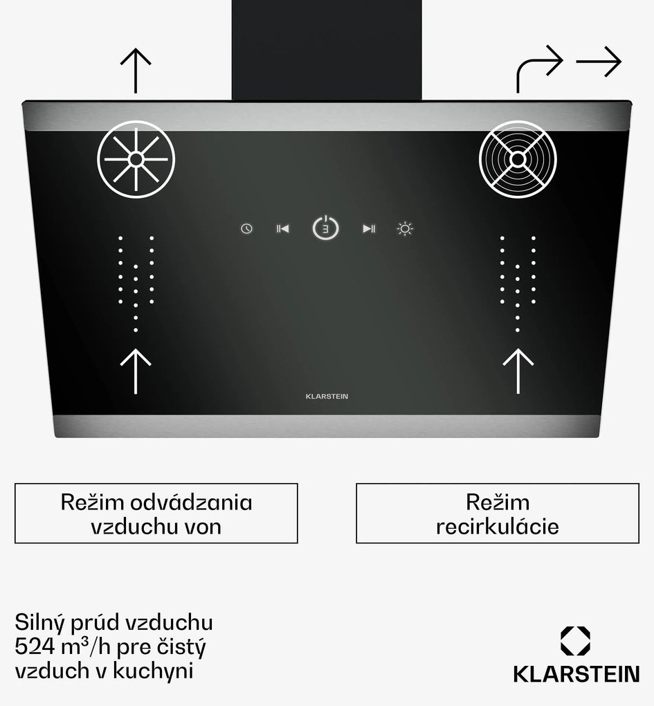 Klarstein FlashLine digestor, A++, 524 m³/h, 3 úrovne, dotykový, tichý, LED, odsávanie/recirkulácia, 100 W