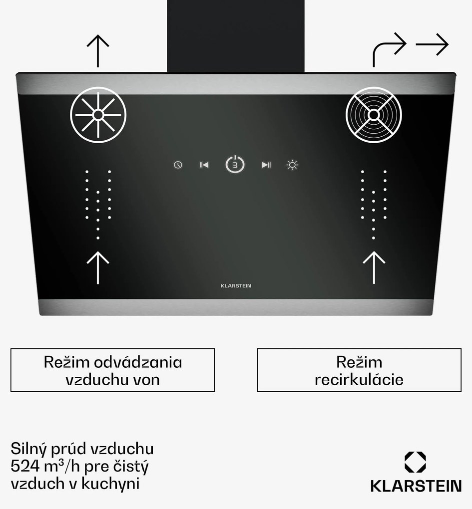 Klarstein FlashLine digestor, A++, 578 m³/h, 3 úrovne, dotykový, tichý, LED, odsávanie/recirkulácia, 100 W
