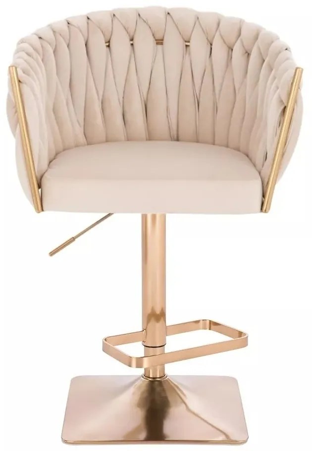 LuxuryForm DESIGN Barová stolička NORDEN VELUR na zlatej hranatej podstave - krémová