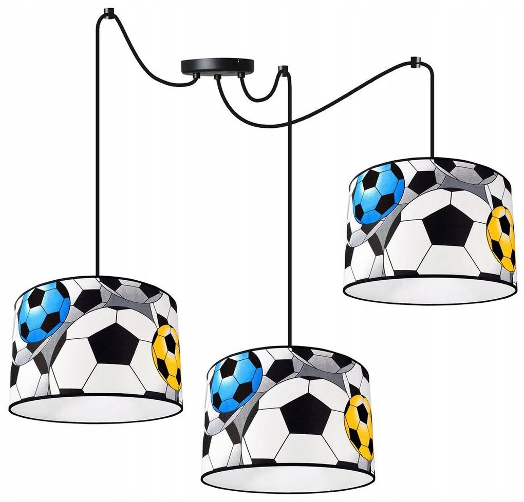 Detské závesné svietidlo Soccer Spider, 3x textilné tienidlo so vzorom, (výber z 2 farieb konštrukcie)