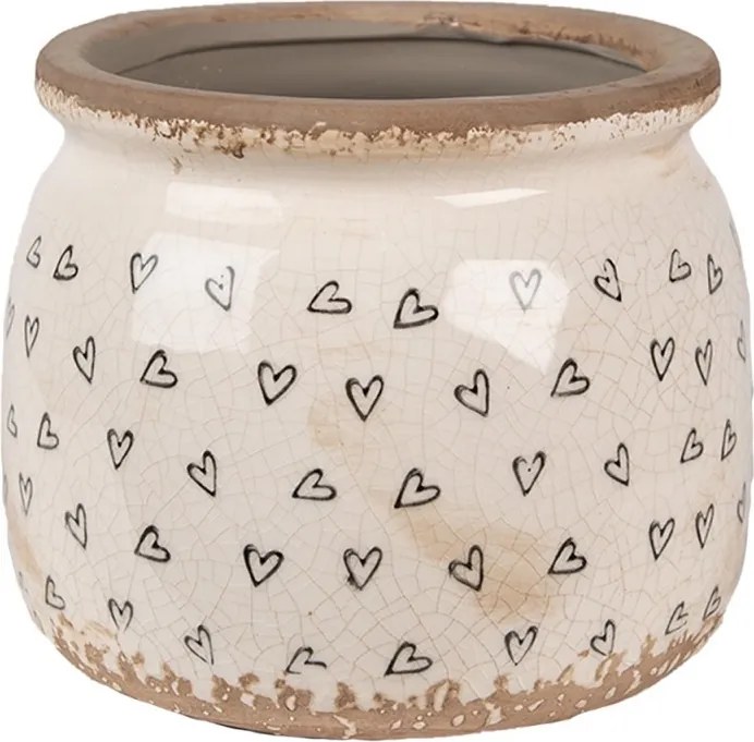 Béžový keramický obal na kvetináč so srdiečkami Hearti M - Ø 16*13 cm