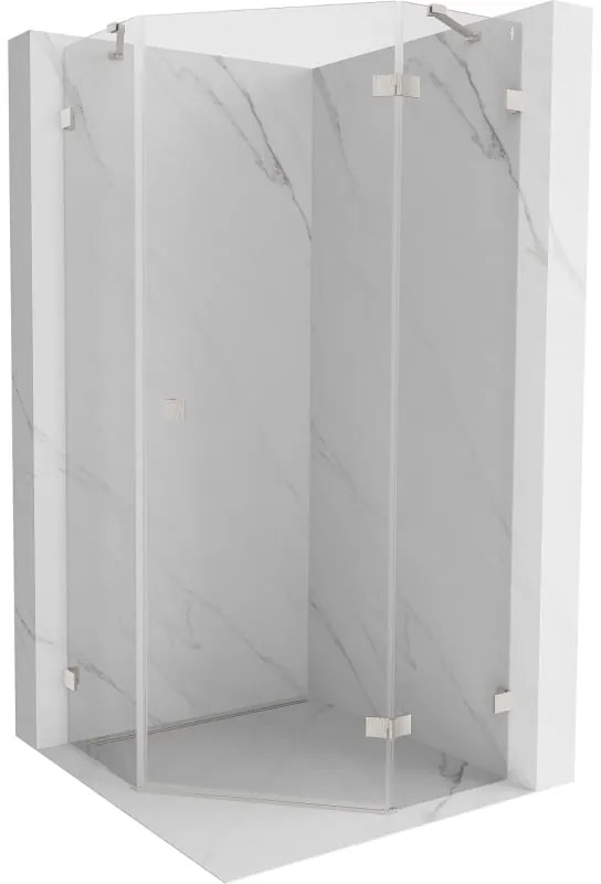 Mexen Lunar, päťuholníkový sprchový kút s pravým sklonom 90 x 90 cm, 8mm číre sklo, oceľový profil, 831-090P-090L-97-00-P