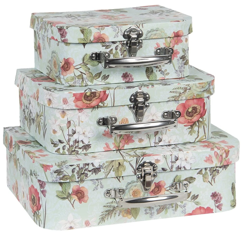 Set 3 dekoračných kvetinových kufríkov - 30 * 21 * 9 cm / 25 * 18 * 9 cm / 20 * 16 * 8 cm