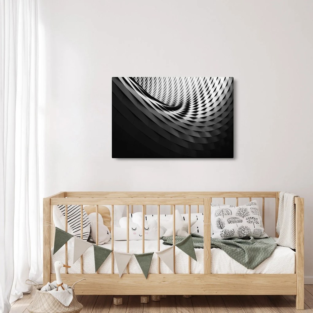Abstraktný obraz - čiernobiela špirála (90x60 cm)