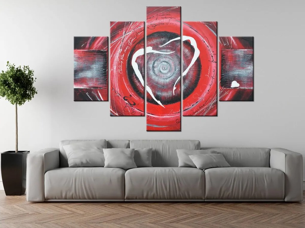 Gario Ručne maľovaný obraz Postavy v červenom kruhu - 5 dielny Rozmery: 100 x 70 cm