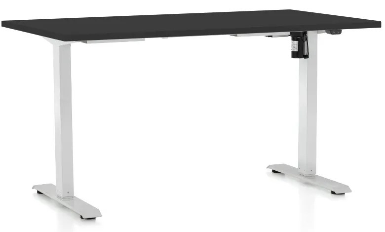 Výškovo nastaviteľný stôl OfficeTech A, 140 x 80 cm, biela podnož, čierna