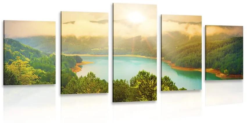 5-dielny obraz rieka uprostred zeleného lesa Varianta: 100x50