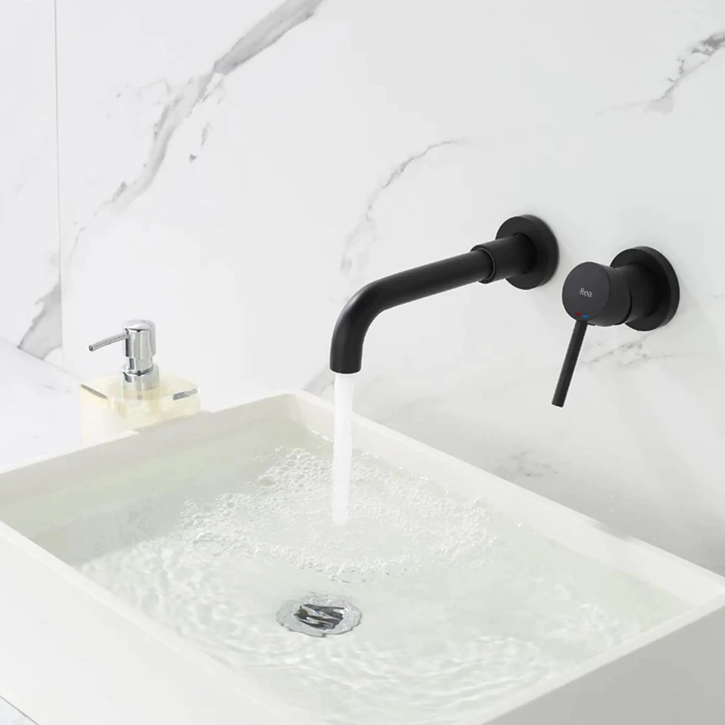 Rea Lungo Long, podomietková umývadlová/vaňová batéria + BOX, čierna matná, REA-B0371