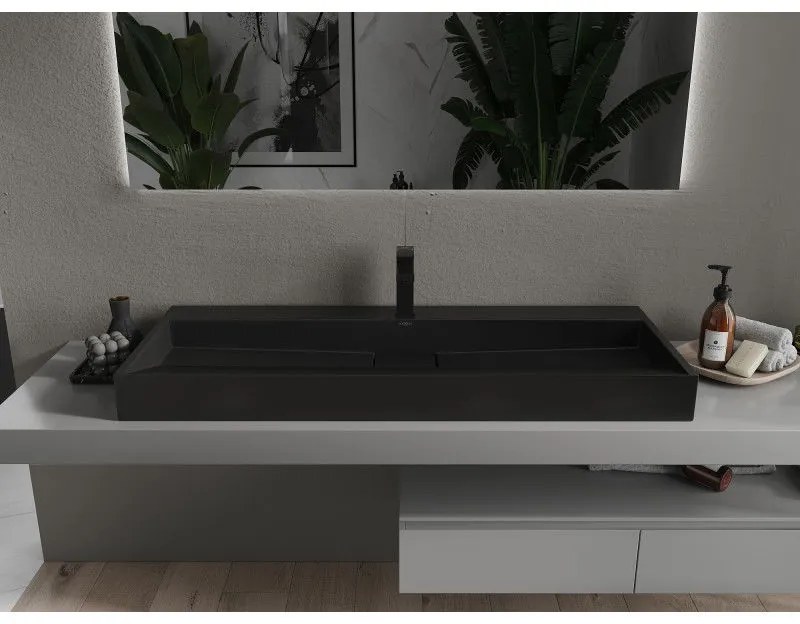 Mexen Ava, umývadlo na dosku z konglomerátu 1/O 120 x 46 cm, čierna matná, 23011271