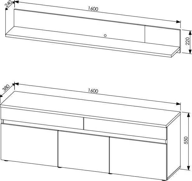 TV skříňka s policí Lille, dub artisan/antracit, s osvětlením