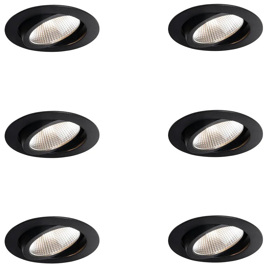 Sada 6 zapustených bodových svetiel čierna 9,5 cm vrátane LED 1300 lm stmievateľné IP65 - Gaius