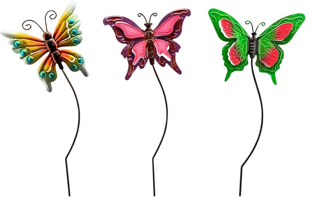 Exner GmbH Zapichovacia záhradná dekorácia Butterflies, sada 3ks, 57,5 cm, kov, viacfarebná
