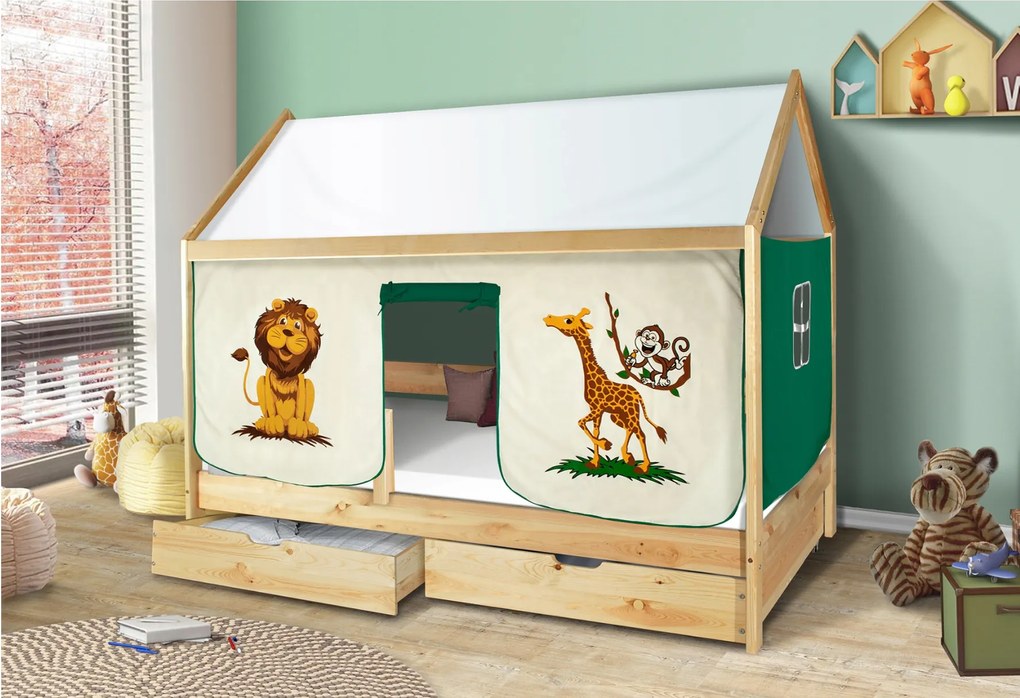 Detská Domčekové posteľ KIDS SAFARI - PRÍRODNÉ 200x90 cm