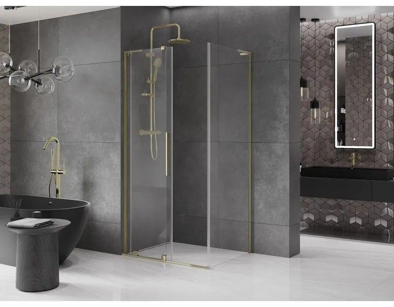 Mexen Velar L, sprchový kút s posuvnými dverami 120 x 80 cm, 8mm číre sklo, zlatá lesklá, 871-120-080-03-50