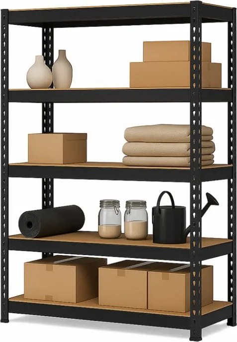 Akcia 3x Regál 216x140x70 cm profesionálny 5-policový, nosnosť 1500 kg - čierny