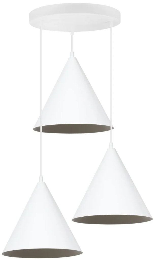 Závesné svietidlo Soho, 3x biele kovové tienidlo, (fi 25cm), o