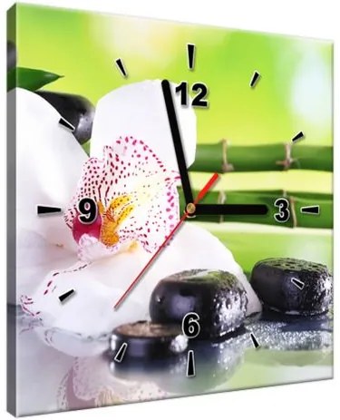 Obraz s hodinami Biela orchidea a kamene 30x30cm ZP1995A_1AI
