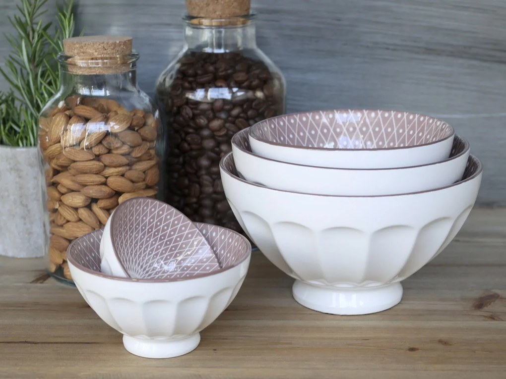 Set 5ks biela porcelánová miska s ružovými detailmi vo vnútri Arés - Ø15*9 cm